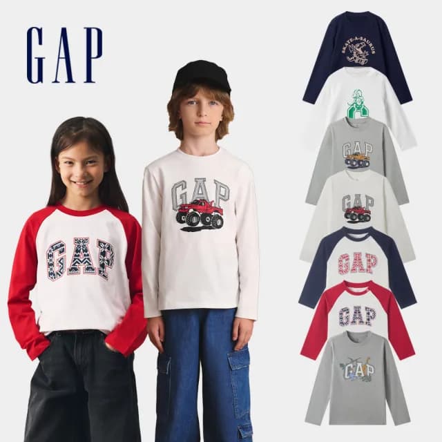 【GAP】男女童裝 Logo純棉印花/刺繡圓領長袖T恤-多款可選(642625&619668&645021&672791)
