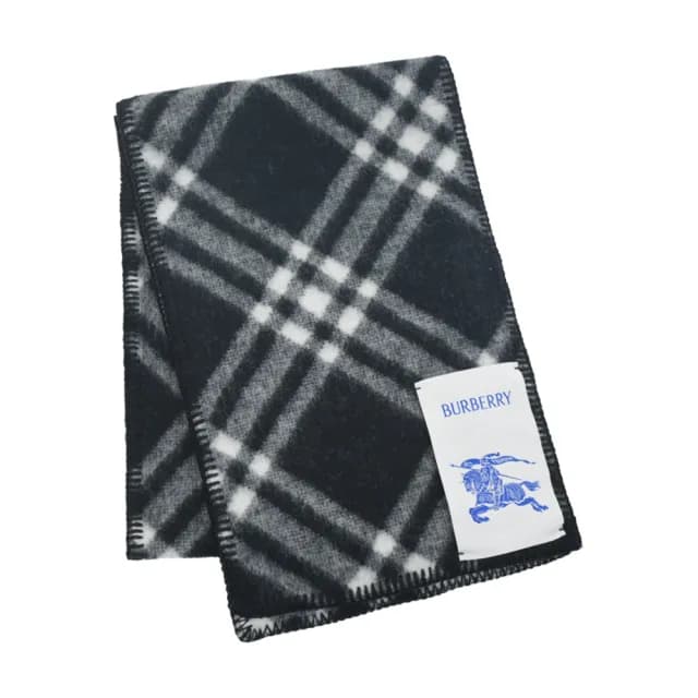 【BURBERRY 巴寶莉】格紋標籤羊毛圍巾(黑色)