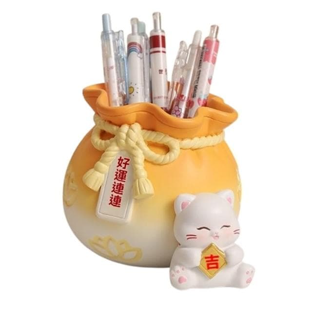 【卡喬家居旗艦店】禮袋套裝 桌上擺件 筆筒擺件 創意可愛桌面裝飾 特色禮物(小貓咪筆筒/擺放平穩/預售15天)