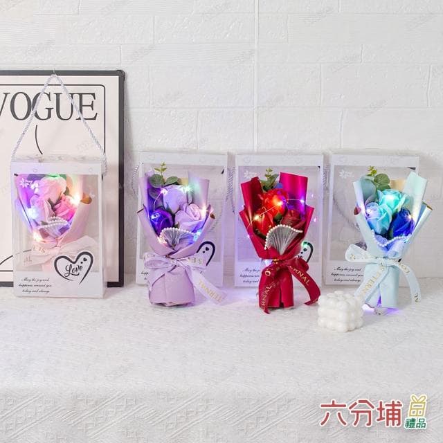 【六分埔禮品】LED珍珠美人玫瑰香皂花束(Ins生日畢業禮物花束人造花母親節告白情人節求婚)