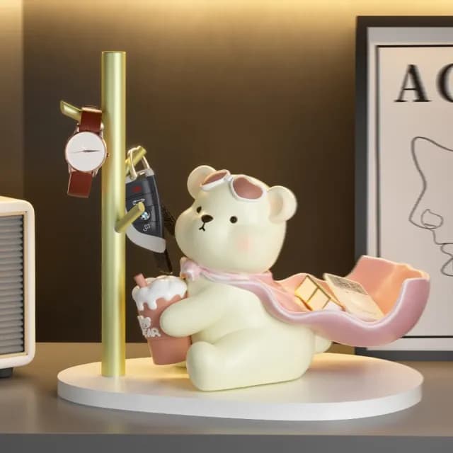 【喜芊旗艦店】桌上擺件 家居裝飾品 鑰匙收納擺件 喬遷新居禮品(披風奶熊/樹脂材質/加大儲物/預售15天)