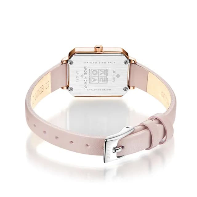 【JULIUS 聚利時】巴塞隆納 皮革切割鏡面方形腕錶 JA-1231(四色/20X30mm)