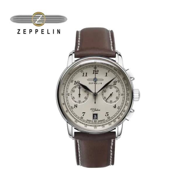 【ZEPPELIN 齊柏林】76746 米色錶盤日期窗石英計時錶(男女錶 石英錶 雙眼)