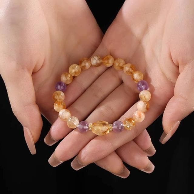 【MoonDy】水晶手鍊 天然水晶 手鍊 手鍊 手串 暴富 黃水晶 紫水晶 水晶串珠 招財手鍊 旺財運 精