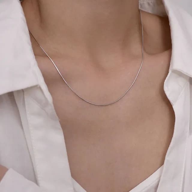 【LEEHER】純銀素鍊/鎖骨鏈/925/純銀項鍊/銀飾/蛇骨鍊/高級感/飾品/配飾/簡約項鍊/項鍊女/