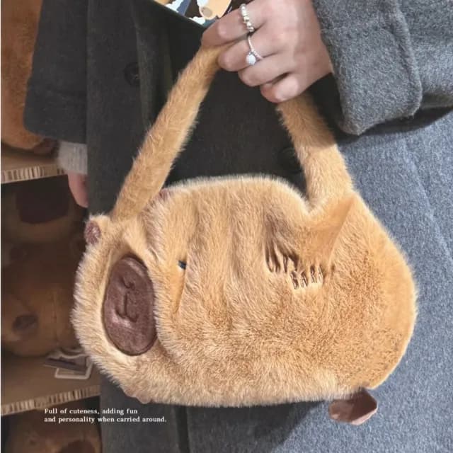 【裝可愛】父親節禮物 卡皮巴拉毛絨手拎包(水豚君 手提袋 手提包 隨身包包 旅行 手拿包 單肩包 托特包 書包
