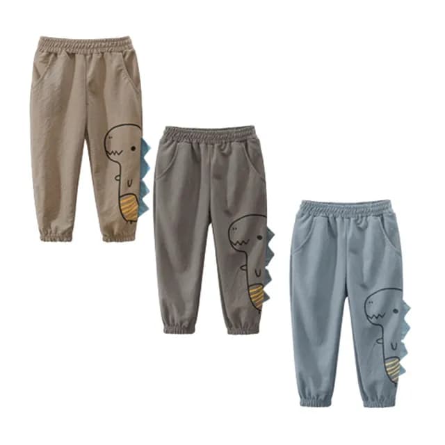 【橘魔法】恐龍角冰絲棉麻透氣防蚊褲(長褲 鬆緊褲頭 褲子 薄長褲 防曬 男童 兒童 童裝)