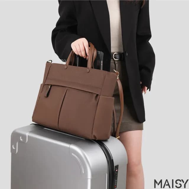 【MAISY】情人節禮物 通勤實用手提肩背電腦包 托特包 公事包(咖啡色／紅色／黑色)
