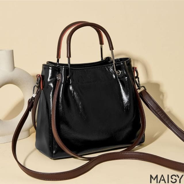 【MAISY】母親節禮物 復古高質感大容量水桶包 手提包 肩背包(咖啡色／紅色／黑色)