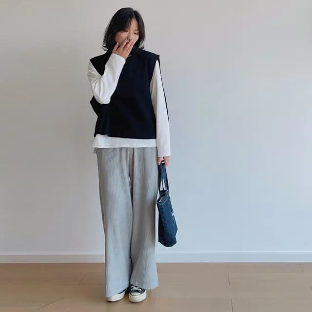 【橘魔法】羅紋坑條下擺小開岔寬褲（大人賣場）(長褲 闊腿褲 褲子 大人 童裝 親子裝 兒童)