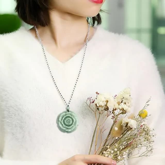 【Penny珮妮】A貨翡翠牡丹吊墜毛衣鍊項鍊(母親節 交換禮物  生日禮 情人節 尾牙 新年 結婚)