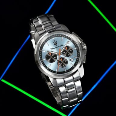 【MASERATI 瑪莎拉蒂】Successo 冰藍熊貓 三眼計時手錶-42mm 禮物 送禮 推薦(R8873621044)
