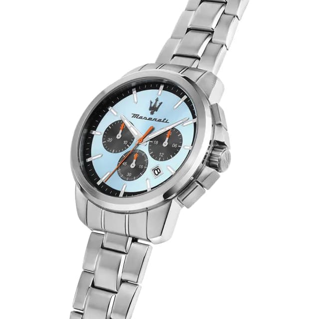 【MASERATI 瑪莎拉蒂】Successo 冰藍熊貓 三眼計時手錶-42mm 禮物 送禮 推薦(R8873621044)
