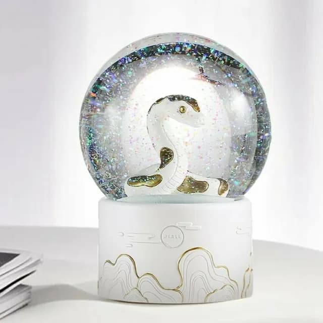 【JARLL 讚爾藝術】蛇來運轉 自轉 水晶球音樂盒(喬遷禮物)