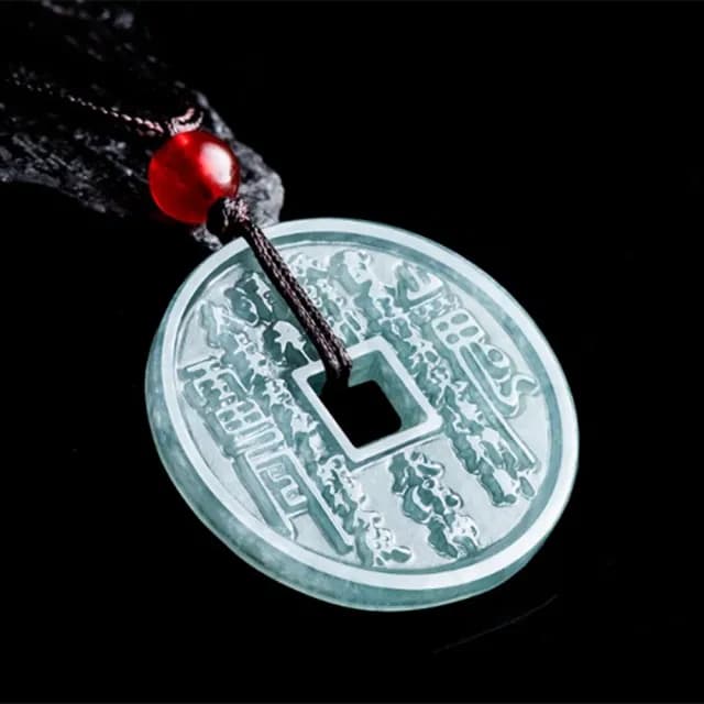 【Penny珮妮】A貨翡翠藍水山鬼花錢小尺寸吊墜項鍊(父親節 母親節 交換禮物  生日禮 情人節 尾牙 新年)