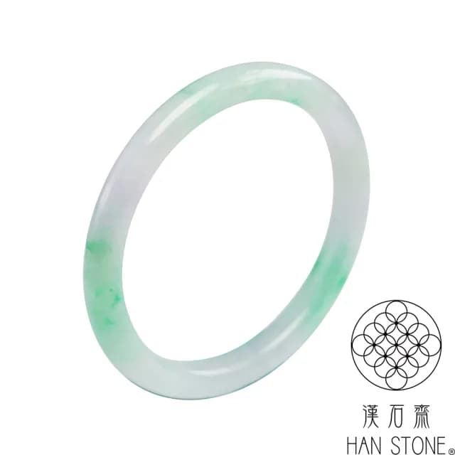 【漢石齋】情人節禮物 天然翡翠A貨 圓條寶寶鐲 春帶彩種帶辣綠(手圍43.2mm/版寬5.6mm)