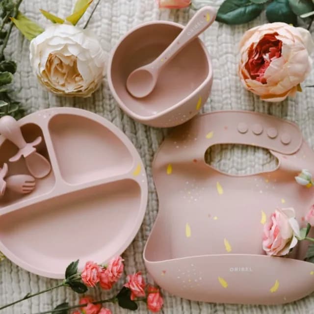 【Oribel】寶寶學習餐具-餐盤叉匙組(學習餐具/副食品/矽膠/餐盤/叉子/湯匙)
