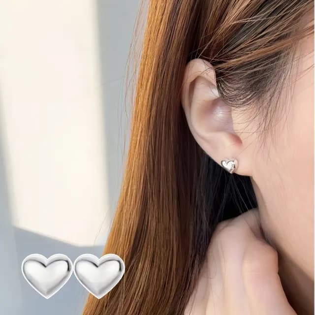 【高級桃心】S925純銀白金愛心耳環1對(銀針 配件 氣質 飾品 耳飾 耳釘 耳針 耳扣 首飾 情人節 送禮物)