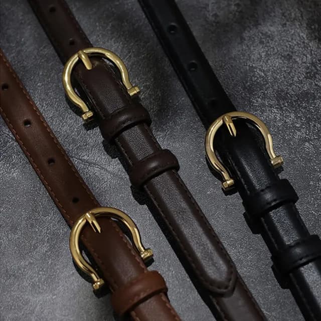【MoonDy】皮帶 腰帶 金扣皮帶 女生皮帶 真皮皮帶 牛皮腰帶 收腰皮帶 馬蹄扣 細皮帶 生日禮物
