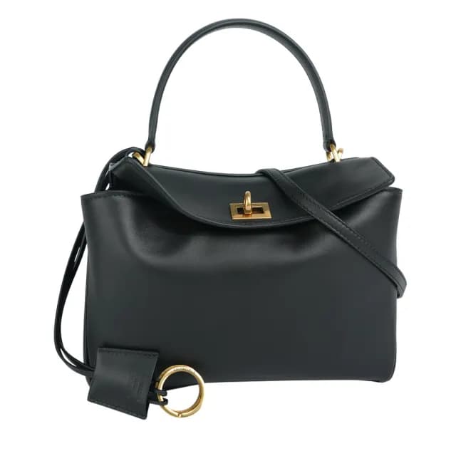 【Balenciaga 巴黎世家】Rodeo 金釦平滑小牛皮迷你手提/斜背二用包(黑色)