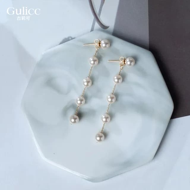 【Golicc】耳環 長款 珍珠(雙11 聖誕節 生日 飾品 耳釘 耳飾 耳墜 禮物)