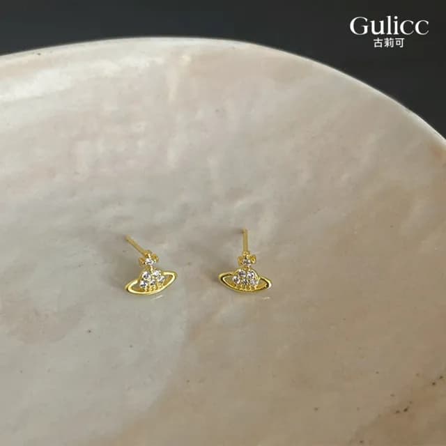 【Golicc】耳環 輕奢滿鑽 迷你土星(飾品 耳飾 耳釘 耳扣 耳環 禮物 母親節 小資節稅節)