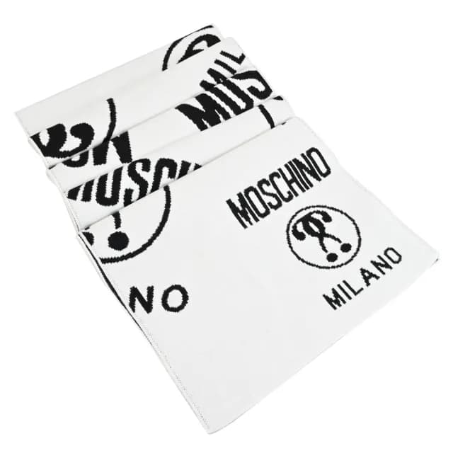 【MOSCHINO】經典英文LOGO雙面雙色混羊毛保暖披肩長圍巾(黑/白)