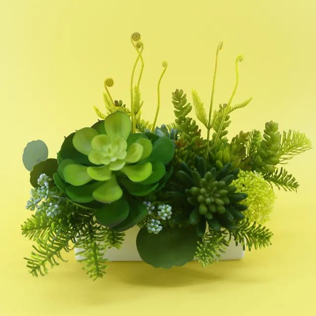 【HUGO DECO 榆果傢飾】寶石蓮多肉組合長盆植栽(擬真植物/人造盆栽/綠化/佈置/禮物)