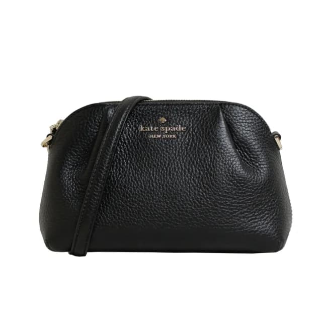 【KATE SPADE】立體LOGO真皮荔枝紋迷你餃子斜背包手拿兩用包(經典黑)