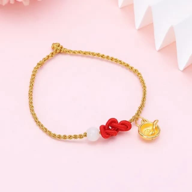 【Penny珮妮】黃金999金飯碗勺手繩手鍊(彌月禮 滿月 周歲 交換禮物  生日禮 情人節 尾牙 新年 結婚)