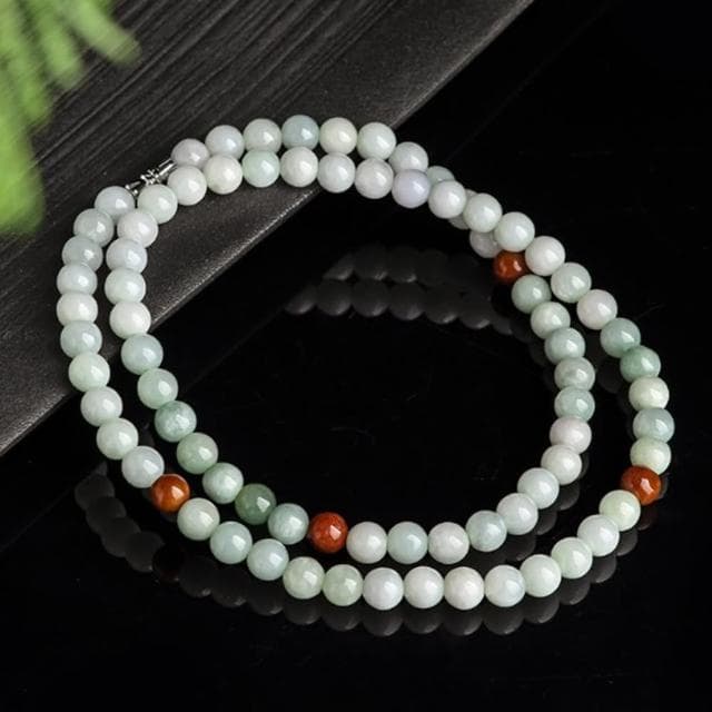 【Penny珮妮】緬甸A貨翡翠三彩冰種玉石項鍊毛衣鍊8mm(母親節 交換禮物  生日禮 情人節 尾牙 新年 結婚)
