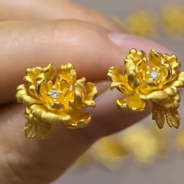 【Penny珮妮】鑲鑽富貴牡丹花耳環耳針(母親節 送女友 交換禮物  生日禮物 情人節 尾牙 新年 結婚)