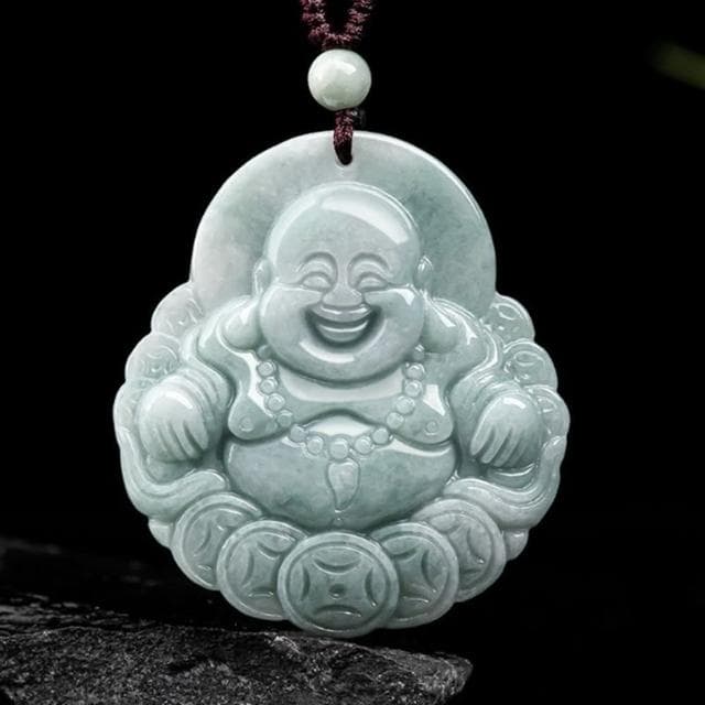 【Penny珮妮】緬甸A貨翡翠糯種金錢笑佛彌勒佛吊墜項鍊(母親節 父親節 交換禮物 生日 情人節 尾牙 新年)