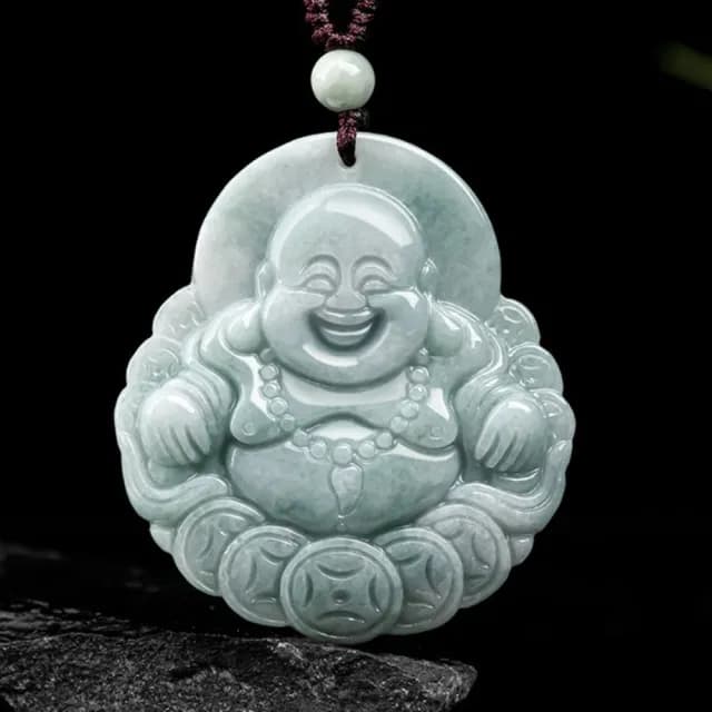【Penny珮妮】緬甸A貨翡翠糯種金錢笑佛彌勒佛吊墜項鍊(母親節 父親節 交換禮物 生日 情人節 尾牙 新年)