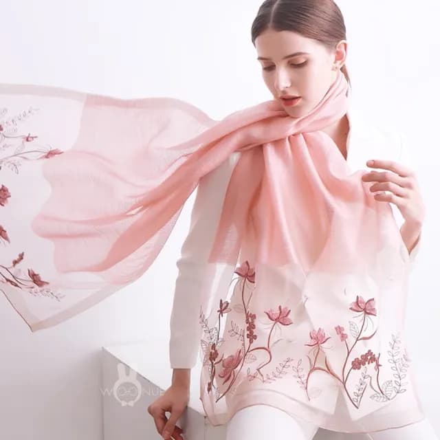 【WOONUE】頂級蠶絲羊毛混紡防曬披肩海灘圍巾絲巾禮服披肩(生日禮物母親節媽女友老婆禮物情人節)