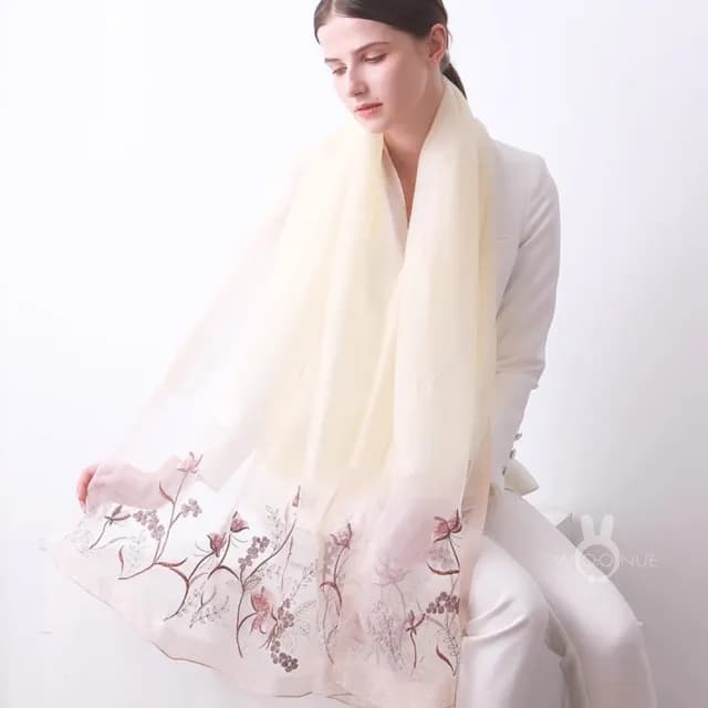【WOONUE】頂級蠶絲羊毛混紡氣質披肩圍巾絲巾防曬禮服披肩冷氣披巾(生日禮物母親節媽女友老婆禮物情人節)