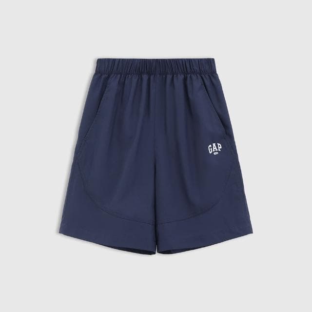 【GAP】男童裝 Logo印花鬆緊短褲-海軍藍(673821)