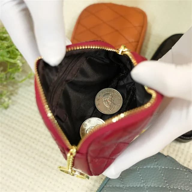 【MoonDy】錢包女 零錢包 雙拉鏈零錢包 真皮包包 零錢包 牛皮零錢包 錢包  菱格零錢包 魚