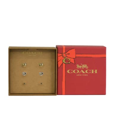 【COACH】泰迪熊/愛心/圓形玻璃水鑽造型耳環禮盒組(金色/銀色)
