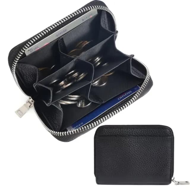 【一目了然】日系真皮六格硬幣收納零錢包(真皮包包 零錢分類 RFID防盜刷 卡包 信用卡夾 短