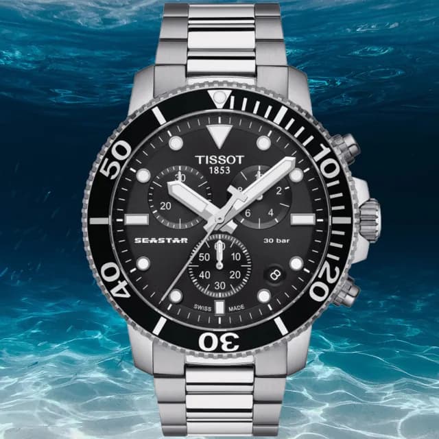 【TISSOT 天梭 官方授權】SEASTAR1000海星系列 潛水計時腕錶 父親節 禮物 送禮 推薦(T1204171105100)