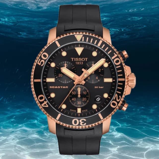 【TISSOT 天梭 官方授權】SEASTAR 1000 海星 黑金 潛水腕錶 畢業禮物 送禮 推薦(T1204173705100)