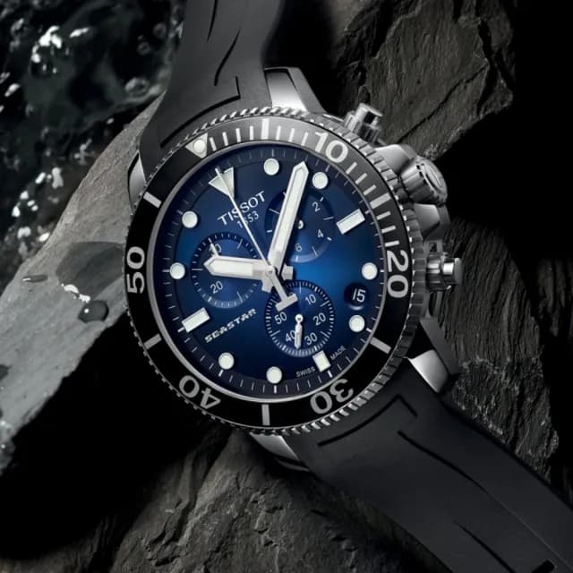 【TISSOT 天梭 官方授權】SEASTAR1000海星系列 漸層藍 潛水腕錶 父親節 禮物 送禮 推薦(T1204171704100)