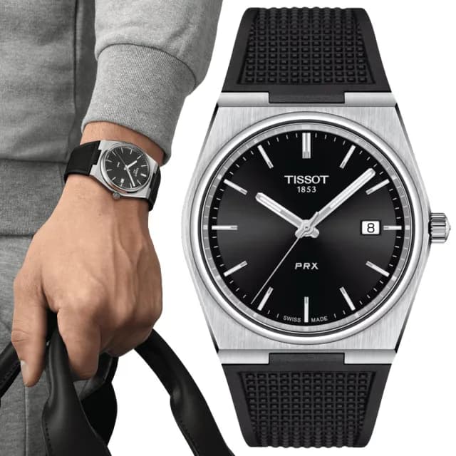 【TISSOT 天梭 官方授權】PRX系列 1970年代復刻 黑面 時尚腕錶 父親節 禮物 送禮 推薦(T1374101705100)