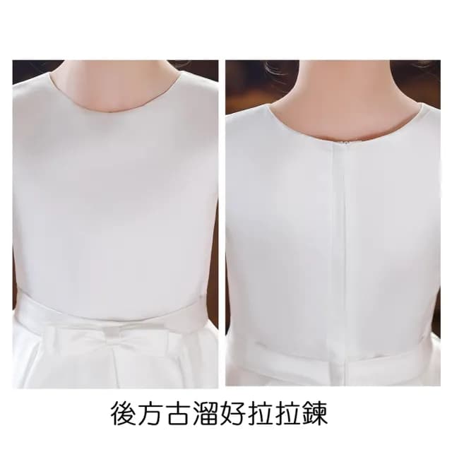 【橘魔法】典雅緞面蝴蝶結前短後長禮服(連身裙 大童 花童 喜宴 畢業典禮 禮服 全家福 婚禮 女童)