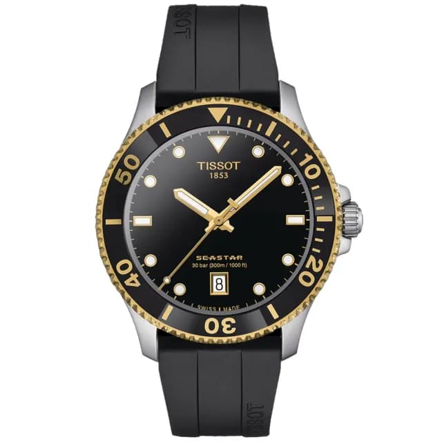 【TISSOT 天梭 官方授權】SEASTAR 1000海星系列 黑金 潛水腕錶 父親節 禮物 送禮 推薦(T1204102705100)