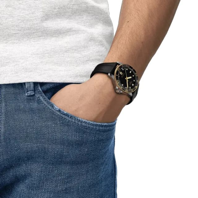 【TISSOT 天梭 官方授權】SEASTAR 1000海星系列 黑金 潛水腕錶 父親節 禮物 送禮 推薦(T1204102705100)