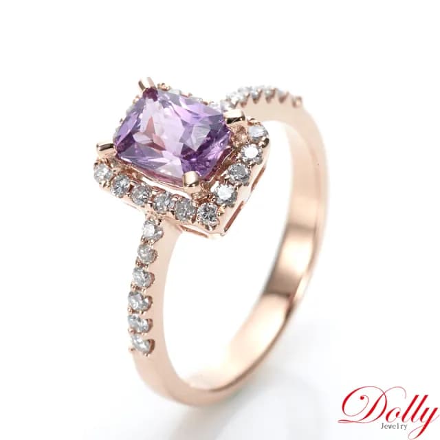 【DOLLY】1克拉 無燒斯里蘭卡艷彩紫羅蘭藍寶石18K玫瑰金鑽石戒指-011(母親節 長輩送禮 交換禮物首選)