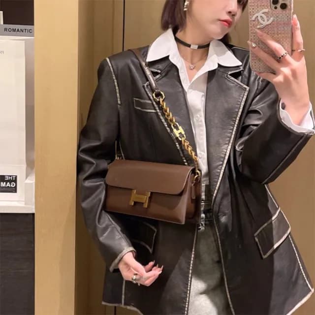 【KT DADA】情人節禮物 復古腋下包 老錢風包包 包包 女包 腋下包 單肩包 斜背包 鍊條包 真皮包包 鍊條小方