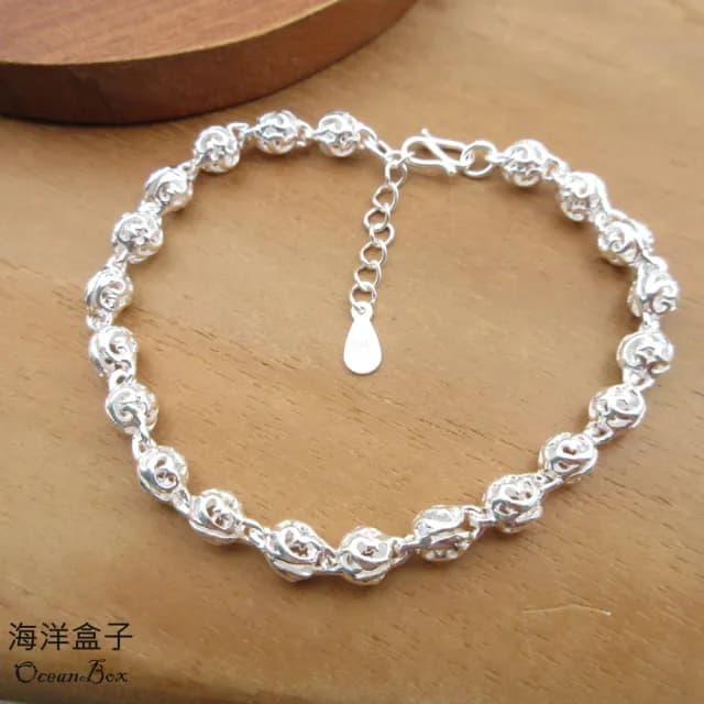 【海洋盒子】母親節禮物 財源滾滾鏤空圓球925純銀手鍊(女用手鍊)
